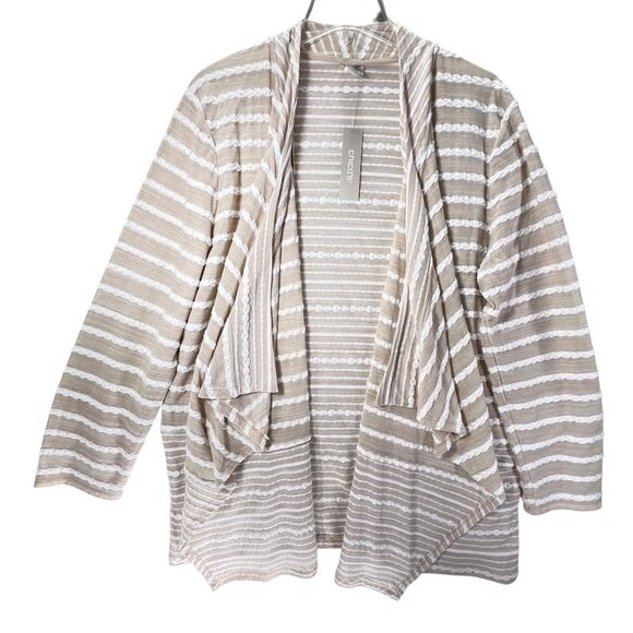 NWT Chicos Striped Cardigan Jacket Beige Sand Sz 3 XL 16 Open Front Textured - Picture 2 of 14